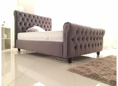 Letto Chesterfield design camera da letto inglese 200x200cm tessuto imbottito