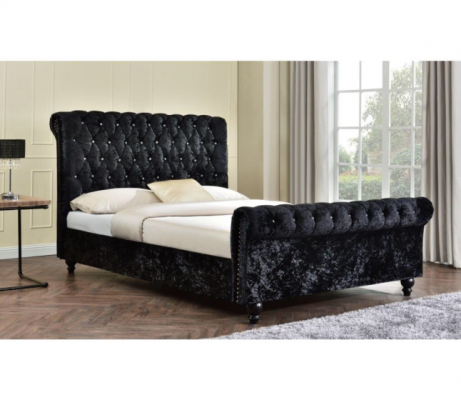 Letto nero Chesterfield imbottito, letto camera da letto XXL grande 140x200.