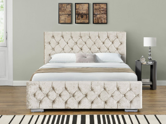 Bianco letto Chesterfield in tessuto camera da letto letti matrimoniali letto moderno