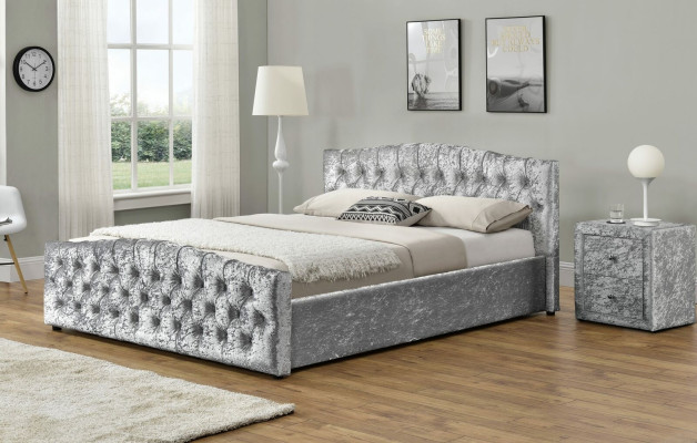 Moderno letto matrimoniale di lusso Chesterfield grigio moderno da designer per camera da letto