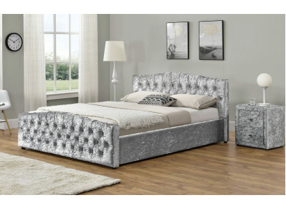 Moderno letto matrimoniale di lusso Chesterfield grigio moderno da designer per camera da letto