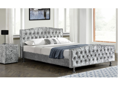 Letto matrimoniale Chesterfield grigio di lusso in velluto per camera da letto, letti di design