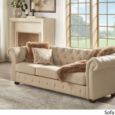 Stile casa di campagna Arredamento - Set divano Chesterfield 3+2 posti in tessuto.