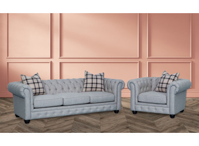 Chesterfield Set Divani Divano Sofa Poltrone 3+1 Posti in Pelle Tessuto Nuovo