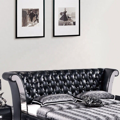 Acciaio inossidabile di lusso Chesterfield in pelle letto matrimoniale imbottito letti designer hotel