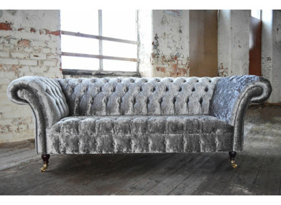 Tre posti Argento Divano imbottito Design Divano 3 posti Chesterfield.