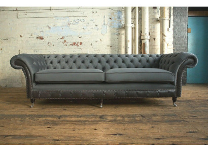 Chesterfield classico divano 4 posti in velluto pelle nera design nuovo