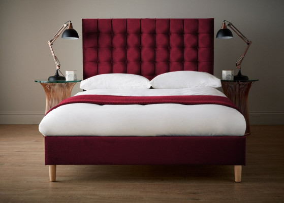 Rosso lusso velluto tessuto letto matrimoniale design Chesterfield 180x200cm letti Nuovi