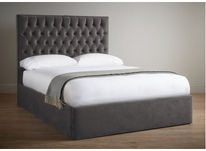 Chesterfield Grigio Lusso Velluto Tessuto Letto Matrimoniale Design 180x200cm Letti Nuovi