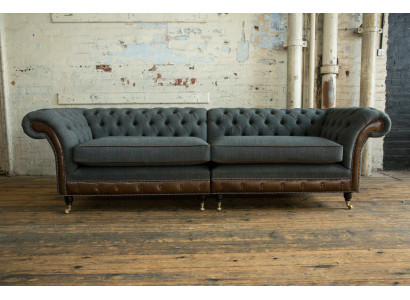 Divano Chesterfield Sofa Couch Divani imbottiti Divani a quattro posti in tessuto 265 cm cuscino del sedile