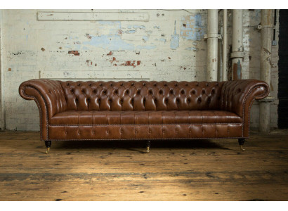 Chesterfield divano marrone in tessuto divano imbottito 4 posti divani set di sedili divani 265cm