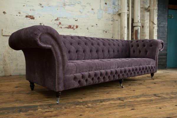 Sofà Chesterfield classico 4 posti Divani imbottiti in pelle marrone Design