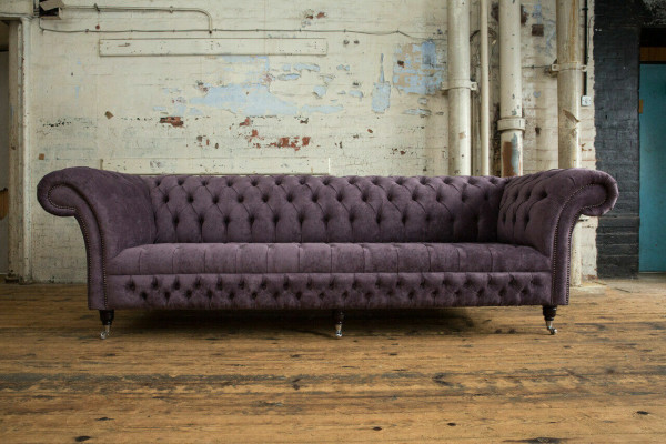 Sofà Chesterfield classico 4 posti Divani imbottiti in pelle marrone Design