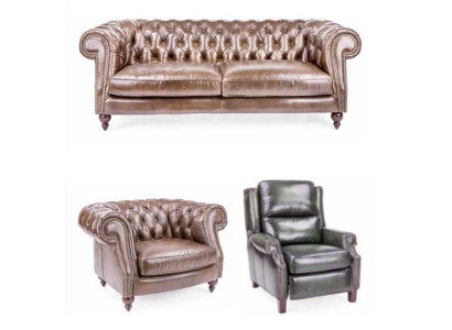 Chesterfield 3+2+1 divano salotto in pelle nuovo