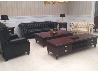 Chesterfield 3+2+1 divano salotto in pelle nuovo