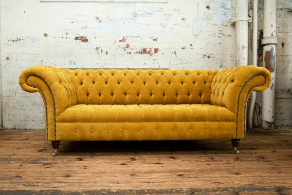 Designer divano Chesterfield giallo a 3 posti di lusso