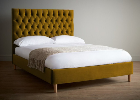 Design imbottito Chesterfield Letto matrimoniale 140/160/180x200 Inglese Giallo