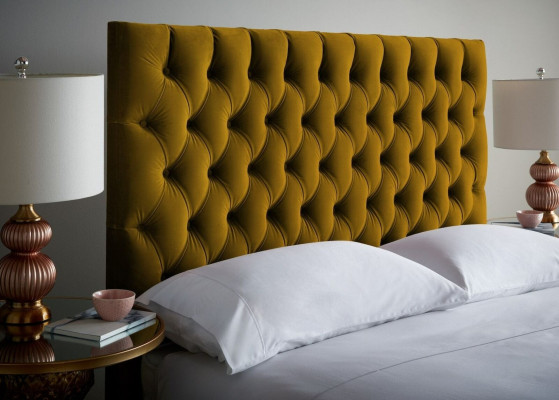 Design imbottito Chesterfield Letto matrimoniale 140/160/180x200 Inglese Giallo