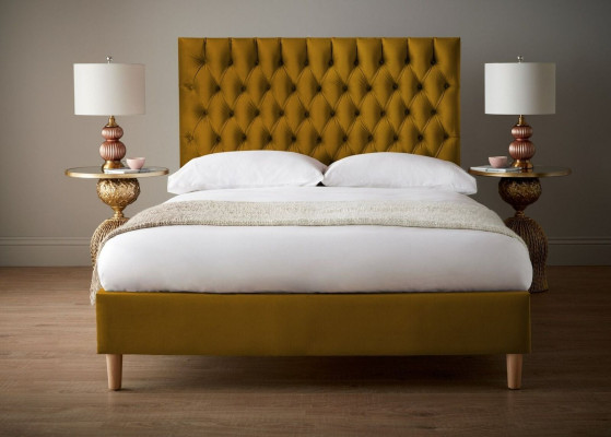 Design imbottito Chesterfield Letto matrimoniale 140/160/180x200 Inglese Giallo