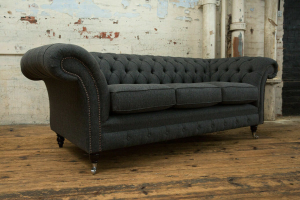 Divano imbottito Chesterfield nero Designer 3 posti soggiorno.