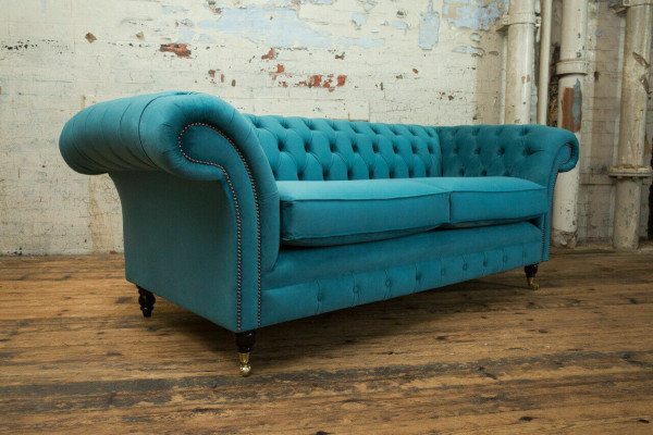 Divano Chesterfield turchese creato da designer, 3 posti, lussuoso divano da soggiorno