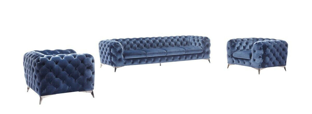 Divano Chesterfield blu in tessuto di tappezzeria 2+2 design di alta qualità.