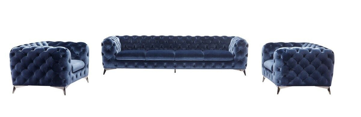 Divano Chesterfield blu in tessuto di tappezzeria 2+2 design di alta qualità.