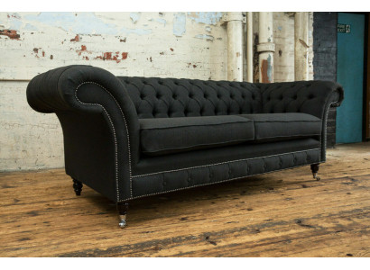 Sofà Chesterfield moderno nero a tre posti di lusso