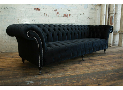 Sofa Moderno Nero a Quattro Posti di Lusso per Soggiorno a Quattro Posti