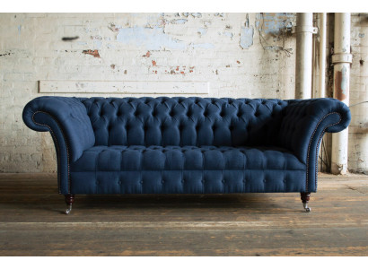 Testo in tessuto blu Chesterfield divano a 4 posti design poltrona