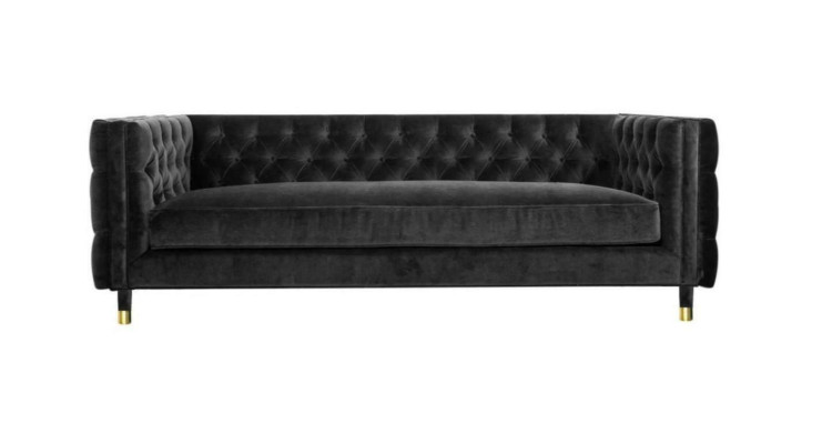 Divano Chesterfield nero Big lusso 4 posti Tessuto in stoffa Sofà.