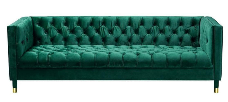 Divano Chesterfield verde a 4 posti in tessuto di lusso