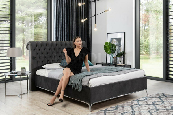 Letto matrimoniale di lusso Chesterfield nero, mobili da camera da letto di design