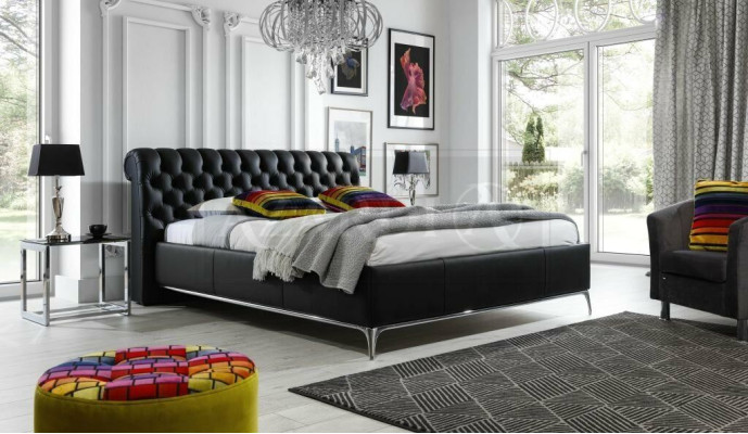 Letto matrimoniale di lusso Chesterfield nero, mobili da camera da letto di design