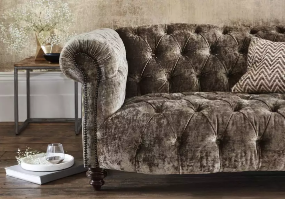 Divano Chesterfield in tessuto o pelle, divano imbottito, set di poltrone a 3 posti.
