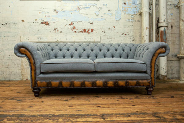 Grigio divano Chesterfield in tessuto divano divani divano sedere divani tessili nuovo tappezzeria