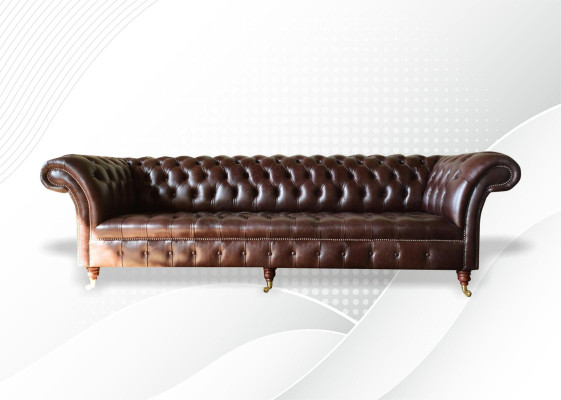 Sofà Chesterfield imbottito di design XXL, divano di lusso 4 posti in pelle.