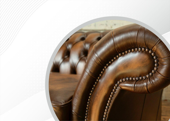 Divano XXL 4 posti Chesterfield imbottito rivestimento in pelle e tessuto marrone