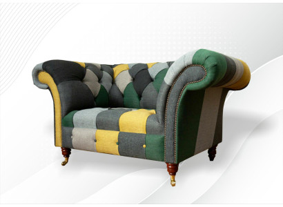 Chesterfield poltrona divano da TV 1,5 posti in tessuto imbottito.