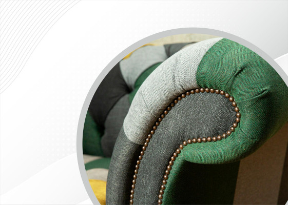 Chesterfield poltrona divano da TV 1,5 posti in tessuto imbottito.