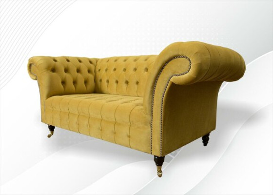 Chesterfield Design Divano di lusso Divano Divano Set Sedile in pelle Tessuto Giallo Nuovo