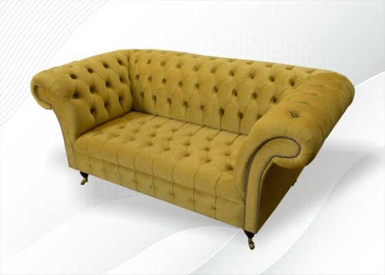 Chesterfield Design Divano di lusso Divano Divano Set Sedile in pelle Tessuto Giallo Nuovo