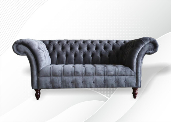Chesterfield divano a 3 posti soggiorno in tessuto grigio.