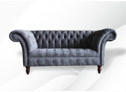 Chesterfield divano a 3 posti soggiorno in tessuto grigio.