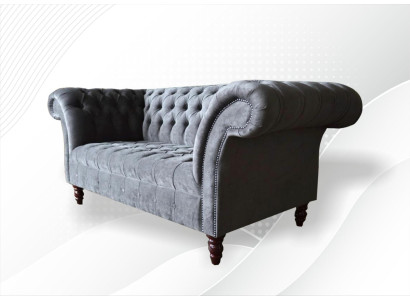 Chesterfield divano a 3 posti soggiorno in tessuto grigio.