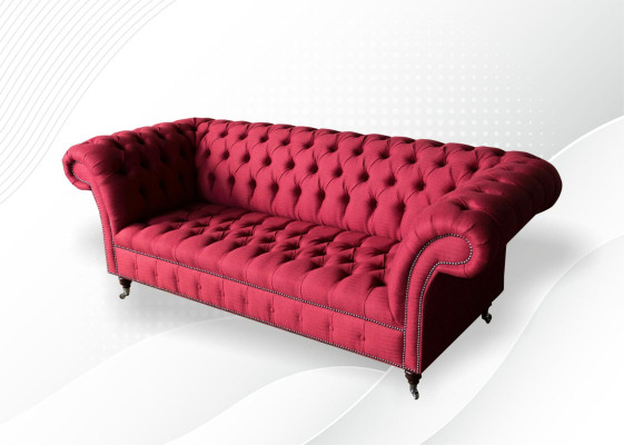 Tre posti design in tessuto per divano, 3 pezzi Chesterfield di lusso rossi.