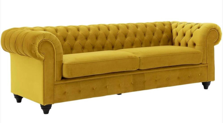 Divano giallo con bottoni Chesterfield - Divano imbottito - Divani - Divani di lusso - Nuovo