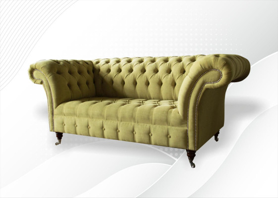 Divano a 2 posti, divano imbottito Chesterfield design soggiorno tessuto stoffa nuovo
