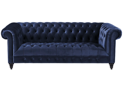 Blu navy divano Chesterfield in tessuto a tre posti 220 cm, nuovo.