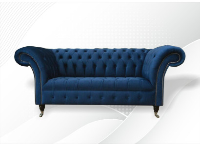 Disegno Chesterfield divano due posti in tessuto blu.